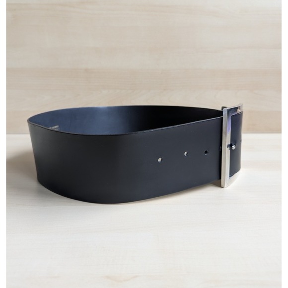 Made In France 3" Extra Wide Black Leather Waist Belt Waist Training - Picture 9 of 15